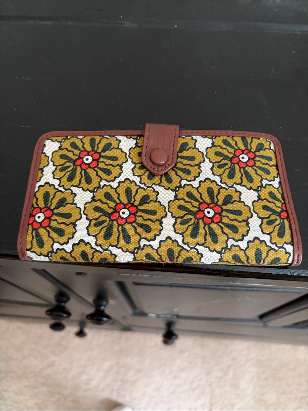 Vera Bradley Floral Pattern Wallet in Olive Green and Brown